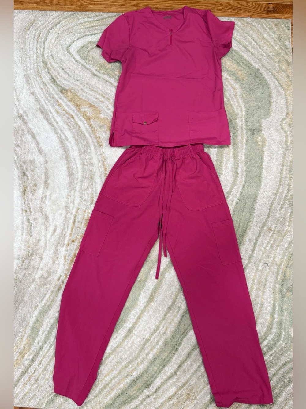 Women's Pink Cargo Drawstring Scrub Pants With ScrubTop XS Both